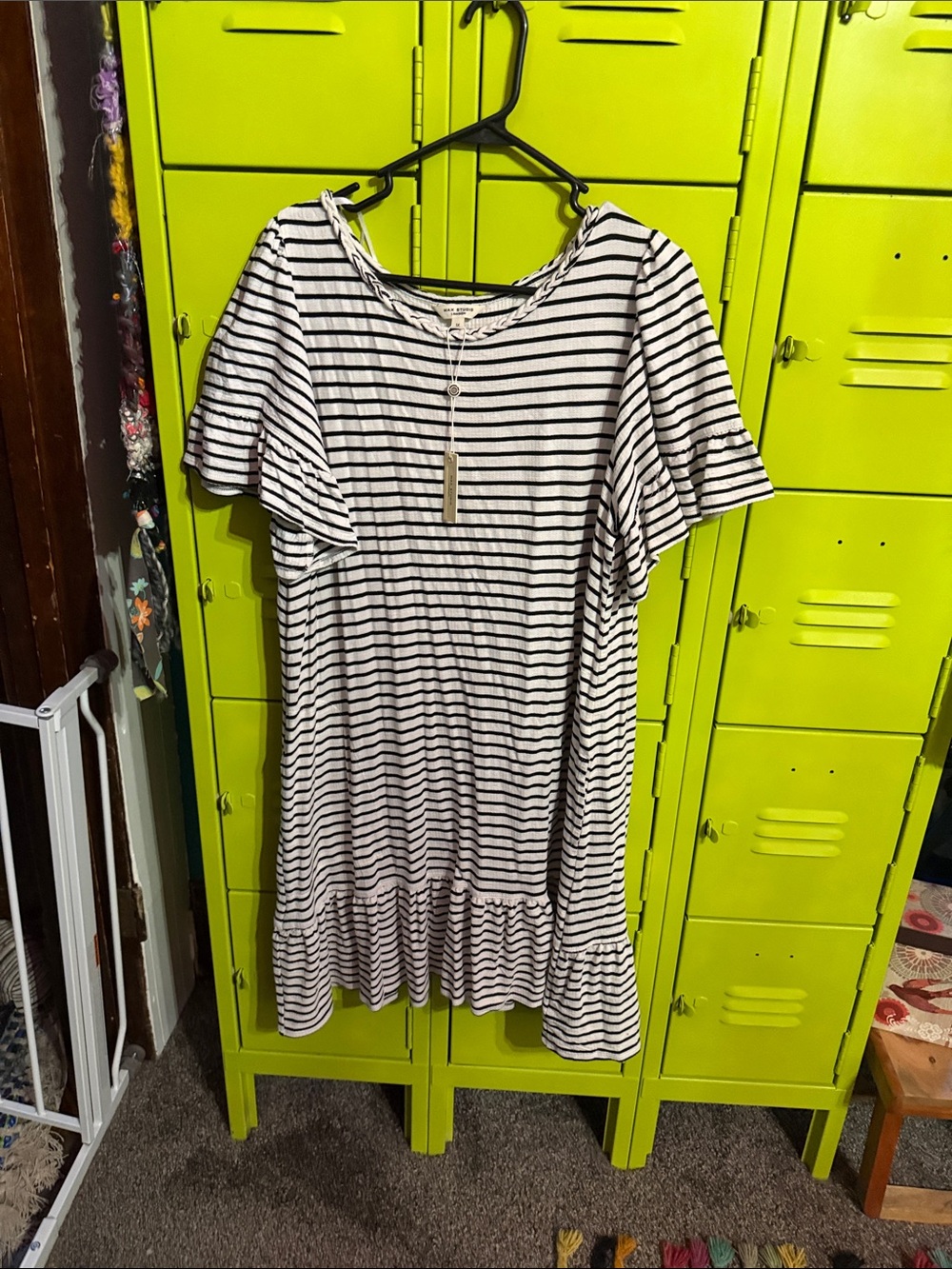 Max Studio Black and White Striped Ruffle-Hem Dress
